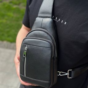 Чоловічий стильний чорний шкіряний слінг на плече TIDING BAG 7862