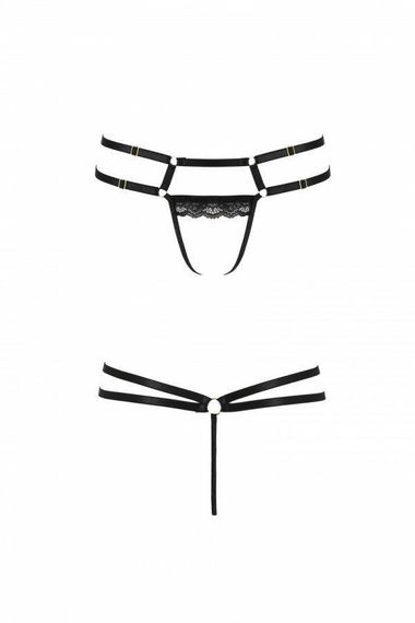Трусики-стрінги зі стреп із мереживом Passion Exclusive LORRY THONG XXL/XXXL, black Sex Aura