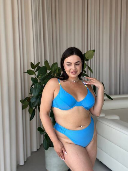 Блакитний купальник PLUS SIZE з чашками та високими плавками | Зображення 5