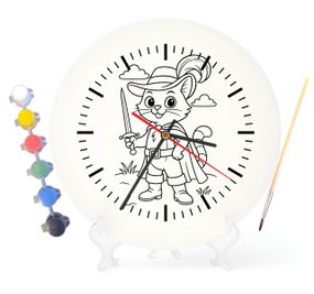 Детский набор для творчества часы-раскраска по мотивам Кот в сапогах (Шарль Перро) 30 см (Г0035)