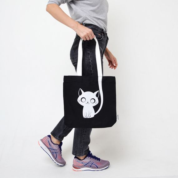Экосумка шоппер 4Profi "White Cat" диагональ (хлопок) черная 14899 | Зображення 1