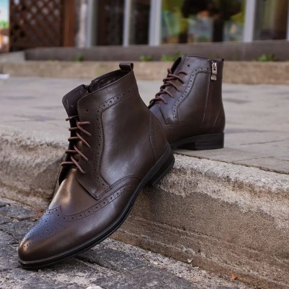 Коричневі зимові броги для чоловіків — 44 розмір стильні черевики | Зображення 6
