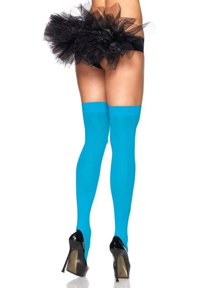 Плотные неоновые чулки Leg Avenue Opaque Nylon Thigh Highs One Size Голубые | Зображення 1