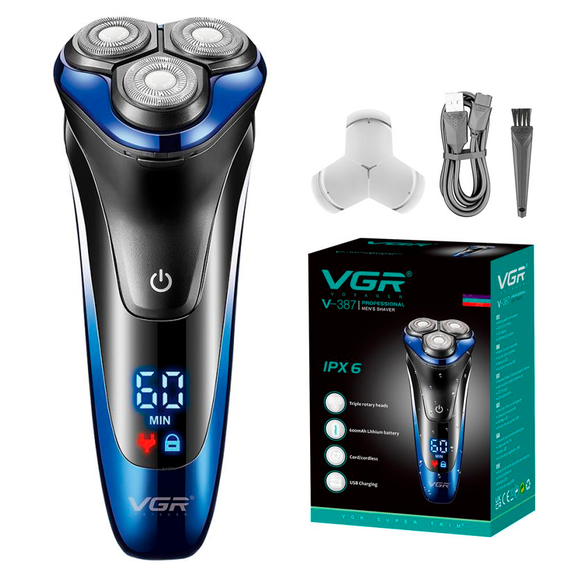 Электробритва VGR V-387, роторная, выдвижной триммер, IPX6, LED дисплей