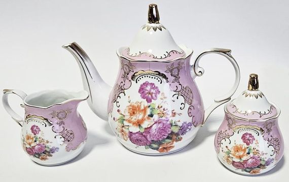 Чайний набір "Gold Tea Pink" чайник 1300мл, цукорниця та молочник