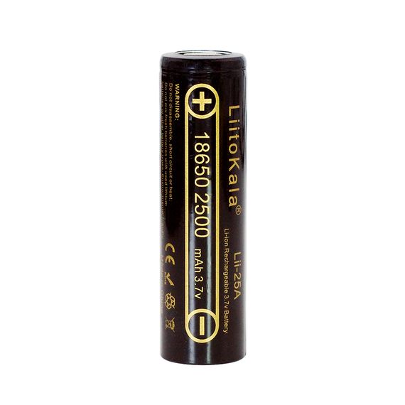 Акумулятор 18650 Li-Ion LiitoKala Lii-25A, 2500mah (2450-2650mah), 3.7V (2.75-4.2V), Black, PVC BOX Q2,  цiна за 1 шт