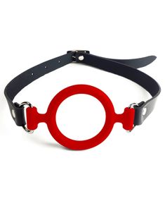 Кляп силіконове кільце натуральна шкіра, Gag ring діаметр кільця 40 мм, Червоний, One Size