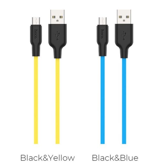Кабель HOCO X21 Plus USB to Micro 2.4A, 1m, silicone, silicone connectors, Black+Yellow | Зображення 2
