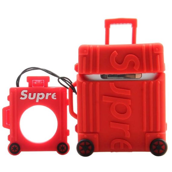 Силіконовий футляр Brand для навушників AirPods 1/2 + кільце Supreme red | Зображення 2