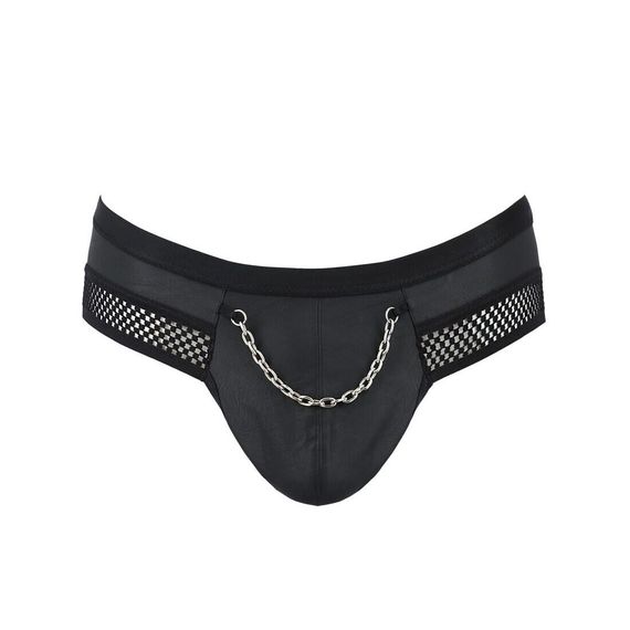 Чоловічі труси з ланцюжком Passion 030 SLIP TOM S/M Black, екошкіра, відкриті сідниці | Зображення 4