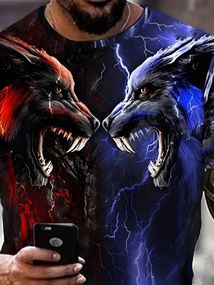 Футболка мужская 3D принт Два волка Огонь и Молния термо дышащая летняя L 52