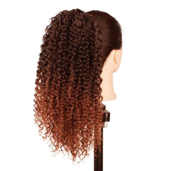Хвост накладной кудрявый афро 40 см каштановый с медно-рыжим омбре, шиньона со шнурком, искусственные волосы | Зображення 5