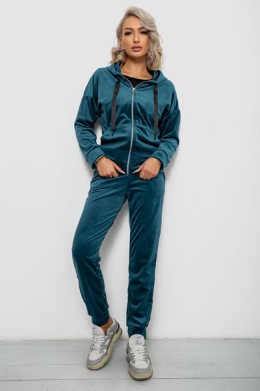 Спортивный костюм женский велюровый, цвет изумрудный, 257R4119 | Зображення 1