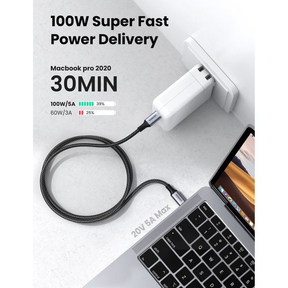 Дата кабель USB-C to USB-C 3.0m 5A 100W US316 Black Ugreen (90120) | Зображення 1