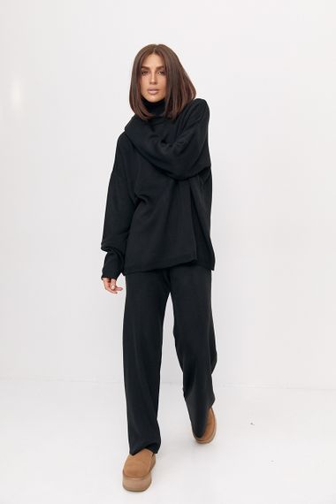 Теплий жіночий в'язаний костюм oversize - чорний цвет, ONE SIZE (є розміри) | Зображення 2