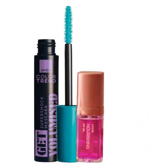 Косметичний набір Avon | Олія для губ  Avon True «Живлення та колір» 7 мл Blossom + туш для вій «Супер обʼєм» 10 мл