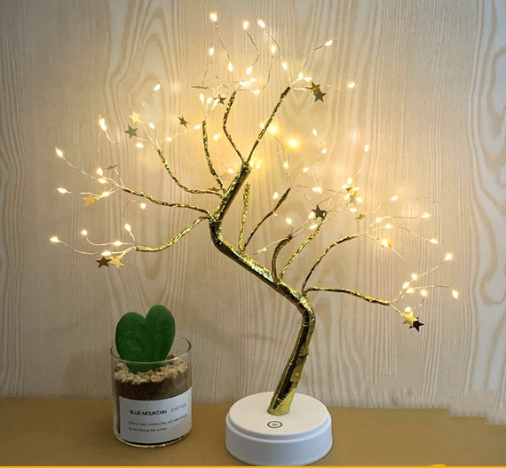 Настільний SV DIY Світильник LED на 108 намистин заввишки 50 см, Дерево Бонсай на батареях/від мережі 2в1 Золотисте світло