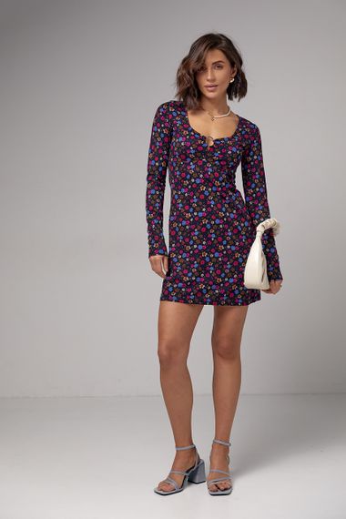 Коротка сукня з квітковим принтом TOP20TY - фуксія цвет, L (є розміри)