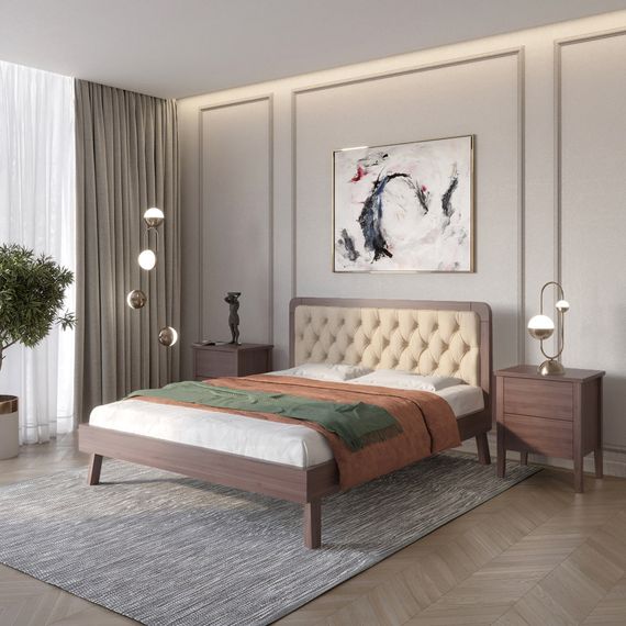 Двоспальне дерев&#039;яне ліжко Mebigrand Токіо Горіх темний/Аляска 23 (Бежевий) 140х200 см (MBG-4797)