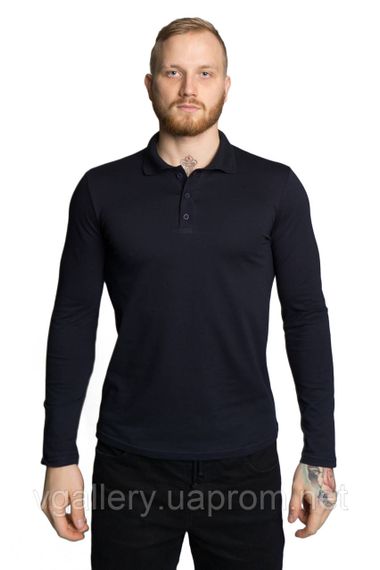 Футболка ПОЛО  чоловіча з довгим рукавом -  МІКРОЛАКОСТА - Темно-Синій