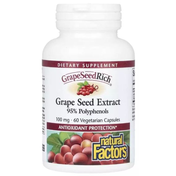 Экстракт виноградных косточек Natural Factors GrapeSeedRich Grape Seed Extract 100 mg 60 Veg Caps