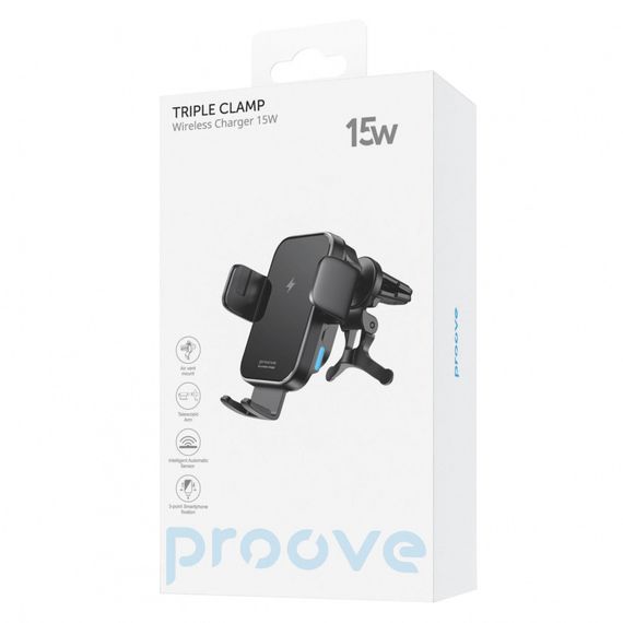 Держатель в машину с беспроводным ЗП Proove Triple Сlamp 15W | Зображення 1