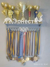 Медальниця дзюдо, боротьба, самбо, , іменна з поличкою, дерев'яна, тримач для медалей, медальниці