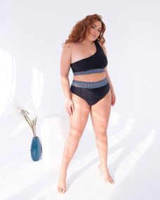 Роздільний чорний купальник  PLUS SIZE знімними чашками та високими плавками