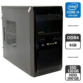 Комп'ютер Chieftec Libra Black (LT-01B-350GPB) Tower / Intel Core i5-6500 (4 ядра по 3,2 - 3,6 ГГц) / 8 ГБ DDR4 / 120 ГБ SSD + 500 ГБ HDD / Intel HD Graphics 530 / 500 Вт б/в