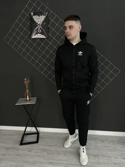 Демісезонний спортивний костюм Adidas чорна кофта на змійці + чорні штани (двонитка) RD121/RD126 | Зображення 2