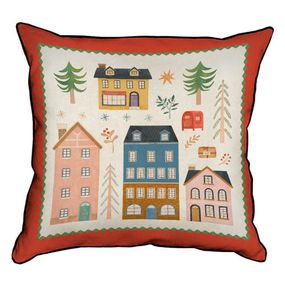 Подушка с мешковины Домики и елки 45x45 см (45PHB_23NG003)