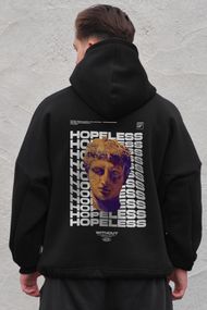 Оверсайз худі толстовка на флісі з капюшоном та принтом Without Hopeless Black