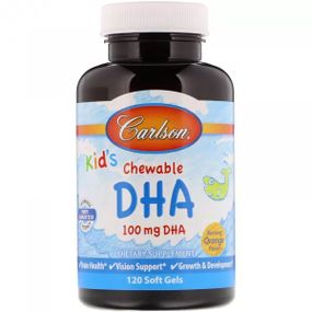 Омега 3 Carlson Labs Kid's Chewable DHA 120 Soft Gels Bursting Orange Flavor CAR-01571