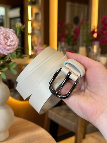 Шкіряний жіночий ремінь в білому кольорі 6231 | Зображення 1