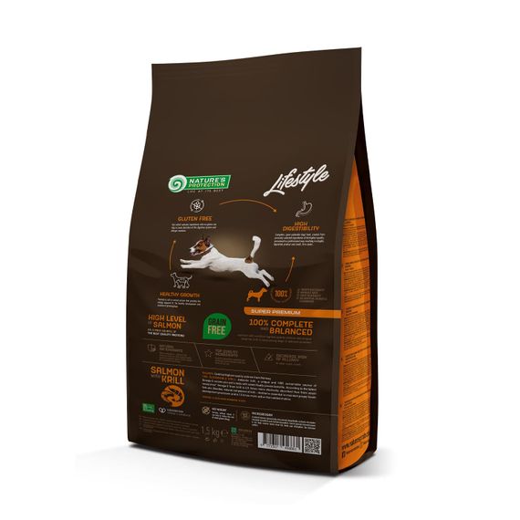 Сухий беззерновий корм з лососем та крилем для цуценят всіх порід Lifestyle Grain Free Salmon with Krill Junior All Breeds 1.5кг | Зображення 1