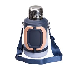 Термос Vacuum Cup 1.5 літра з ремінцем і складною ручкою темно-синій HP-14-21BL