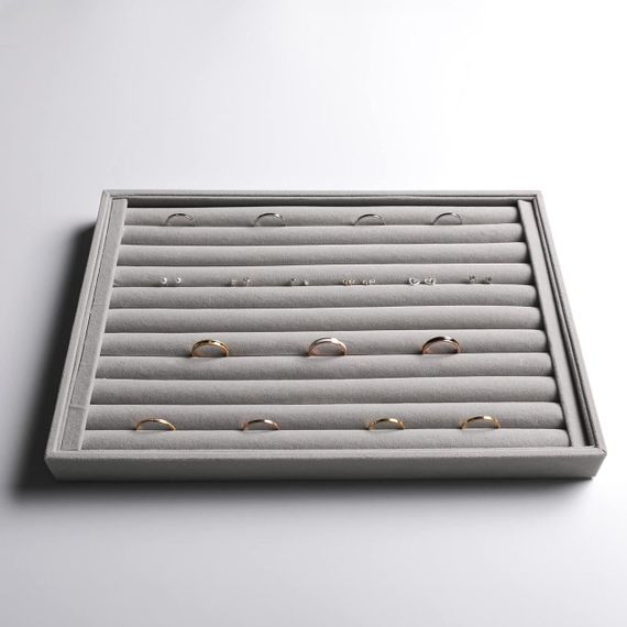 Органайзери для прикрас набір 4 шт, сірий, лотки оксамитові для каблучок, сережок, браслетів, намиста, біжутерії | Зображення 2