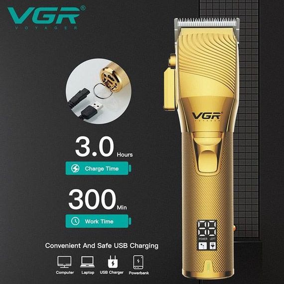 Акумуляторна машинка для стрижки волосся VGR V-280 з дисплеєм і насадками Gold | Зображення 3