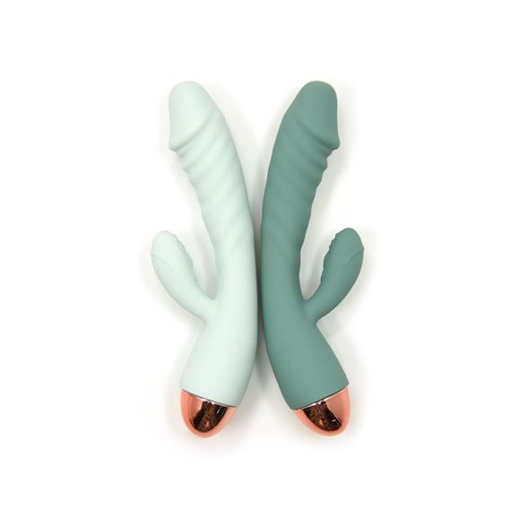 Вібратор рельєфний із кліторальним відростком Sweet Em Velvet Lure. бірюзовий, 20.5 х 4 см Sex Aura | Зображення 3