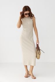 Літня в'язана сукня в рубчик - бежевий цвет, ONE SIZE (є розміри)