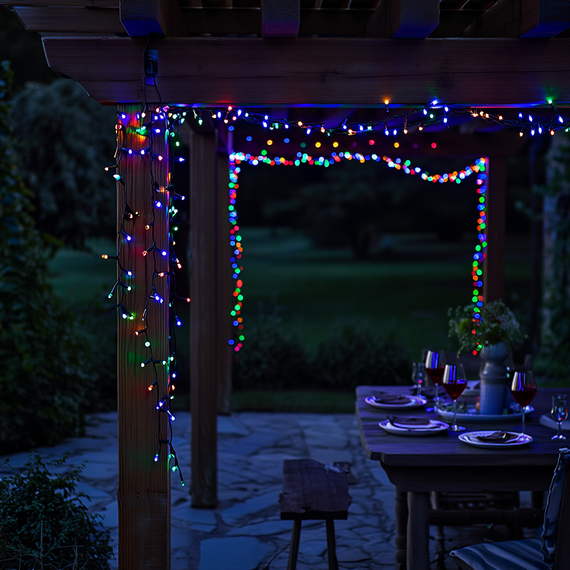 Новорічна гірлянда вулична 30 м 300 LED з сонячною батареєю чорний провід Мультиколір SB300L30MBML | Зображення 1
