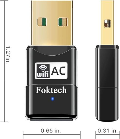 Foktech Wifi Dongle, AC600 802.11ac 2.4 5GHz Mini Wireless Network USB Wifi Adapter for PC Desktop Laptop Windows 11/10/8/7 | Зображення 1