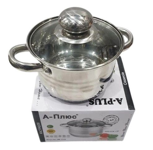 Кастрюля из нержавеющей стали A-Plus WK-2167 3.9 л со стеклянной крышкой с многослойным дном | Зображення 1
