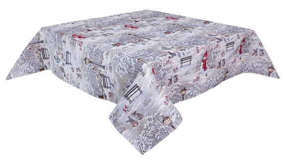 Скатертина гобеленова EDEN854W Зимова прогулянка Limaso, 137х240, Прямокутна, Новорічний, Без люрексу, 75% поліестер, 22% бавовна, 3% акрил, Гобелен
