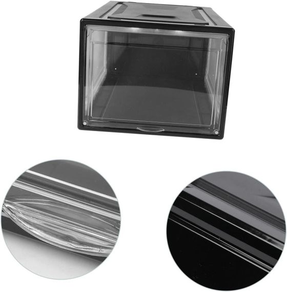 Коробка для взуття прозора пластикова складна велика, набір органайзерів 3 шт бокс чорний для зберігання кросівок | Зображення 3