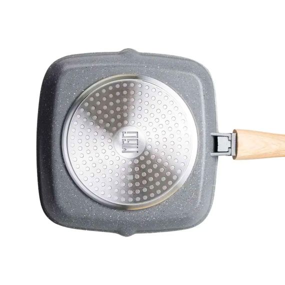 Алюмінієва сковорода-гриль 24 см зі скляною кришкою Квадрат сірий MGC HP-4-461G | Зображення 7