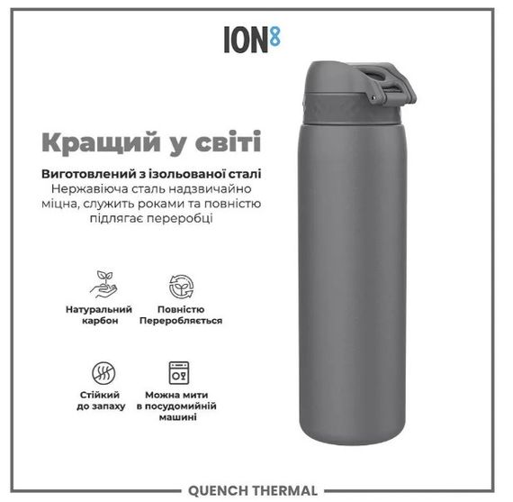 Пляшка для води металева вакуумна ION8 920 мл Vacuum Insulated Grey (I8TS1000GRY) | Зображення 1