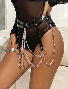 Портупея-пояс Star Night из искусственной кожи с цепочками, черная, One Size sexstyle