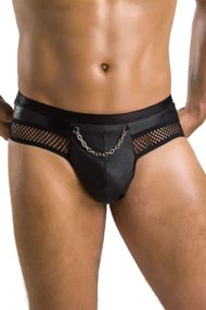 Чоловічі труси з ланцюжком Passion 030 SLIP TOM XXL/XXXL Black, екошкіра, відкриті сідниці Sex Aura