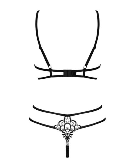 Еротичний комплект зі стреп Obsessive Badossa 2-pcs set L/XL, чорний, з доступом, бюстгальтер, стрін, S/M | Зображення 5